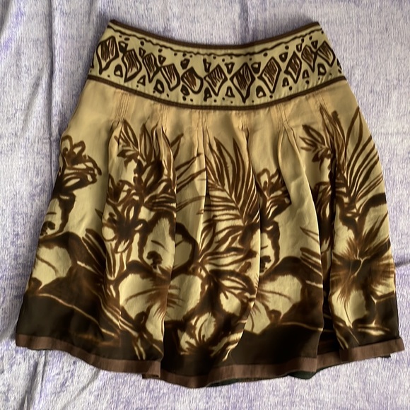 The Limited A Line silk pleats knee length skirt brown tan floral zipper vintage - Picture 10 of 16